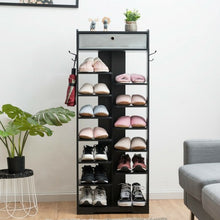 Load image into Gallery viewer, Wooden Free Standing Shoe Storage Shelf with Fabric Drawer-Black
