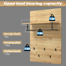 Load image into Gallery viewer, Wall-Mounted Clothes Hanger Rack Shelf with 5 Hooks and Hanging Rod
