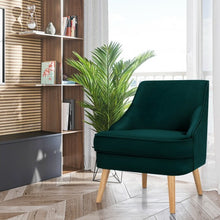 Load image into Gallery viewer, Velvet Upholstered Accent Chair with Rubber Wood Legs-Green
