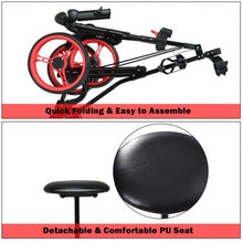 Load image into Gallery viewer, Foldable 3 Wheels Push Pull Golf Trolley with Scoreboard Bag-Red
