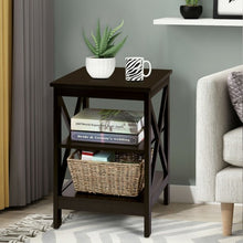Load image into Gallery viewer, 3-Tier Nightstand End Table with X Design Storage -Espresso
