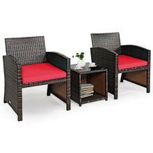 Load image into Gallery viewer, 3 Pieces PE Rattan Wicker Furniture Set with Cushion Sofa Coffee Table for Garden-Red
