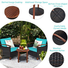 Load image into Gallery viewer, 3 Pcs Solid Wood Frame Patio Rattan Furniture Set-Turquoise

