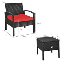 Load image into Gallery viewer, 3 Piece PE Rattan Wicker Sofa Set w/ Washable &amp; Removable Cushion for Patio-Red
