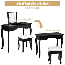 Load image into Gallery viewer, Mirrored Bathroom Dressing Vanity Table Set w/ Stool-Black
