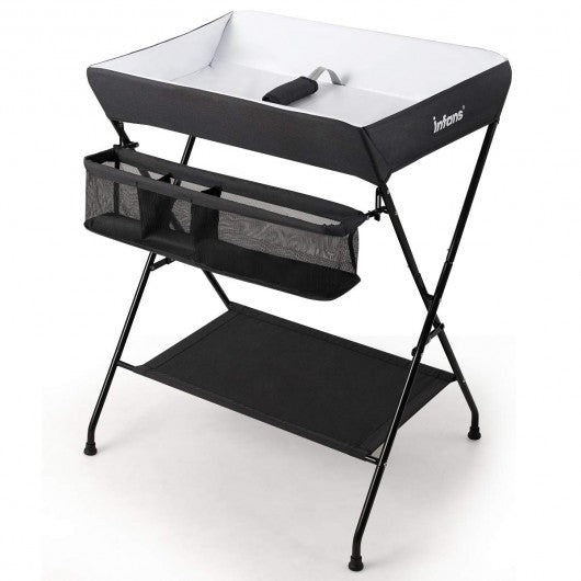 Portable Infant Changing Station Baby Diaper Table with Safety Belt-Black