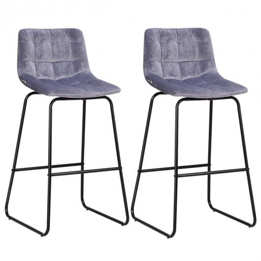 Set of 2 Velvet Bar Stools Pub Kitchen Chairs