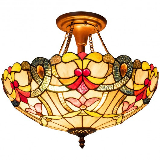 Tiffany-Style 2-Light Ceiling Lamp with 16
