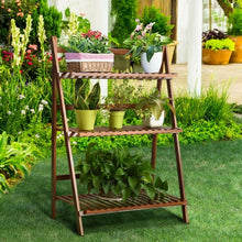 Load image into Gallery viewer, 3 Tier Folding Bamboo Flower Shelf -Brown
