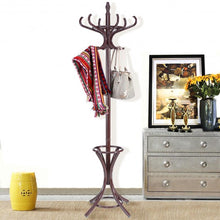 Load image into Gallery viewer, Wood Standing Hat Coat Rack with Umbrella Stand-Brown
