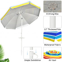 Load image into Gallery viewer, 7.2 FT Portable Outdoor Beach Umbrella with Sand Anchor and Tilt Mechanism for  Poolside and Garden-Multicolor
