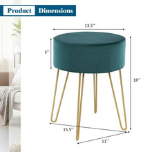 Load image into Gallery viewer, Round Velvet Ottoman Footrest Stool Side Table Dressing Chair w/Metal Legs-Green
