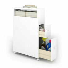 Load image into Gallery viewer, White Wooden Storage Cabinet Organizer with 4 Casters
