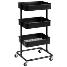 Load image into Gallery viewer, 3-Tier Metal Rolling Storage Cart Mobile Organizer with Adjustable Shelves-Black
