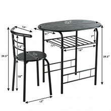 Load image into Gallery viewer, 3 pcs Home Kitchen Bistro Pub Dining Table 2 Chairs Set-Black
