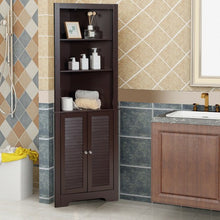 Load image into Gallery viewer, Free Standing Tall Bathroom Corner Storage Cabinet with 3 Shelves-Brown
