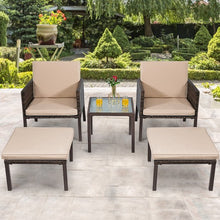 Load image into Gallery viewer, 5 pcs Rattan Patio  Ottoman Cushioned Garden Furniture Set Chairs
