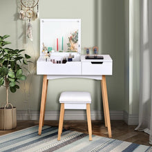 Load image into Gallery viewer, Vanity Makeup Table Cushioned Stool Set with Flip Top Mirror
