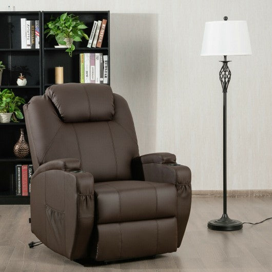 Electric Lift Power Recliner Heated Vibration Massage Chair-Coffee