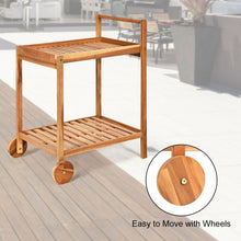 Load image into Gallery viewer, 2-Tier Acacia Rolling Kitchen Trolley Cart
