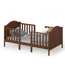 Load image into Gallery viewer, 2-in-1 Convertible Wooden Toddler Bed with Guardrails-Brown

