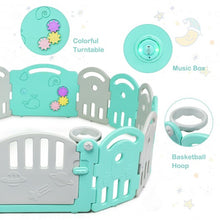 Load image into Gallery viewer, 14-Panel Baby Playpen with Music Box &amp; Basketball Hoop-Light Green
