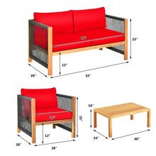 Load image into Gallery viewer, 4 Pcs Acacia Wood Outdoor Patio Furniture Set with Cushions-Red
