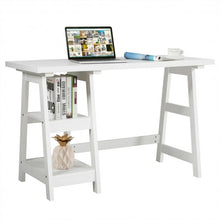 Load image into Gallery viewer, 2 Tier Shelf Wooden Trestle Computer Table Writing Desk
