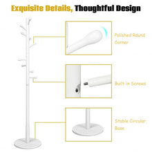 Load image into Gallery viewer, Wooden Coat Rack Stand Entryway Hall Tree 2 Adjustable Height w/ 10 Hooks-White
