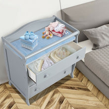 Load image into Gallery viewer, 3-Drawer Dresser Changing Table with Safety Belt Guardrails-Gray

