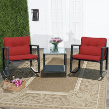Load image into Gallery viewer, 3 Pcs Patio Rattan Set Rocking Chair Cushioned Sofa Garden Furniture-Red
