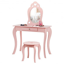 Load image into Gallery viewer, Kids Princess Makeup Dressing Play Table Set with Mirror -Pink
