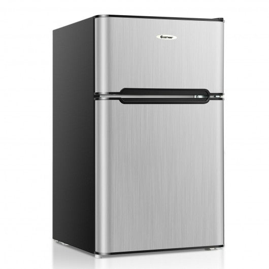 3.3 Cubic Feet Compact Refrigerator with Freezer 2 Reversible Door Mini Fridge-Silver