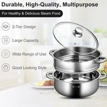 Load image into Gallery viewer, 9.5 QT 2 Tier Stainless Steel Steamer Cookware Boiler
