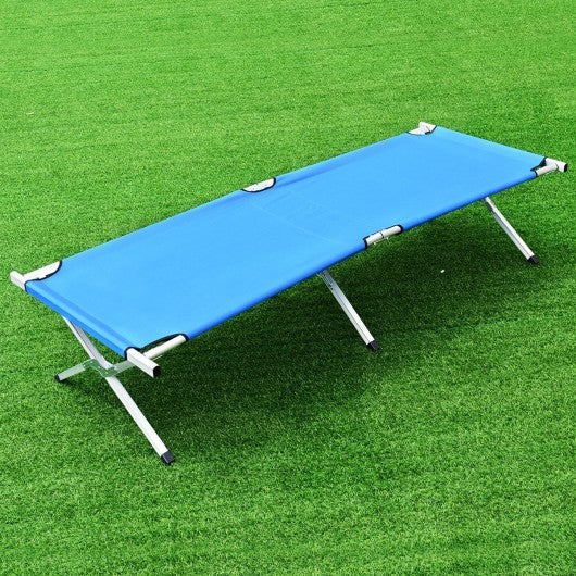 Outdoor Hiking Portable Aluminum Folding Camping Bed with Bag-Blue