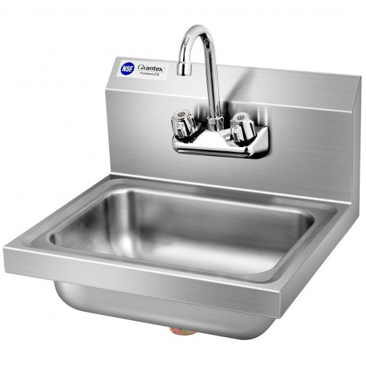 Stainless Steel Sink NSF Wall Mount Hand Washing Sink w/ Faucet and Back Splash