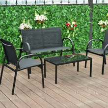 Load image into Gallery viewer, 4 pcs Patio Furniture Set with Glass Top Coffee Table-Black
