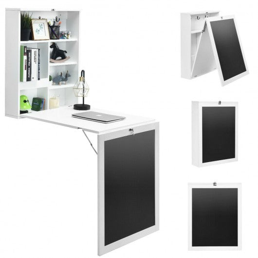 Convertible Wall Mounted Table with A Chalkboard-White