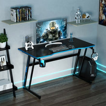 Load image into Gallery viewer, 47.5 Inch Z-Shaped Computer Gaming Desk with Handle Rack-Blue

