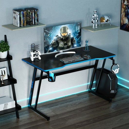 47.5 Inch Z-Shaped Computer Gaming Desk with Handle Rack-Blue