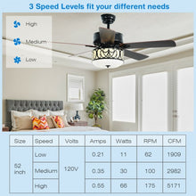 Load image into Gallery viewer, 52&quot; Ceiling Fan with Light Reversible Blade and Adjustable Speed-Black
