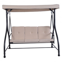 Load image into Gallery viewer, 3 Seats Converting Outdoor Swing Canopy Hammock w/ Adjustable Tilt Canopy-Beige
