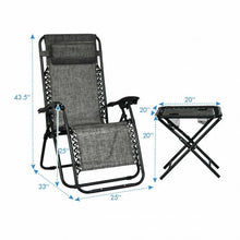 Load image into Gallery viewer, 3 pcs Folding Portable Zero Gravity Reclining Lounge Chairs Table-Gray
