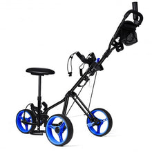 Load image into Gallery viewer, Foldable 3 Wheels Push Pull Golf Trolley with Scoreboard Bag-Navy
