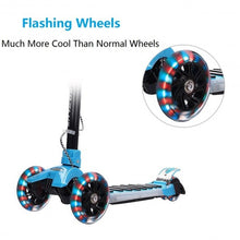 Load image into Gallery viewer, Folding Aluminum 3 LED Light Up Wheels Kids Music Kick Scooter-Blue
