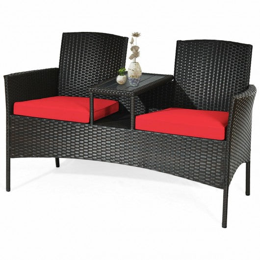 Patio Rattan Conversation Set -Red