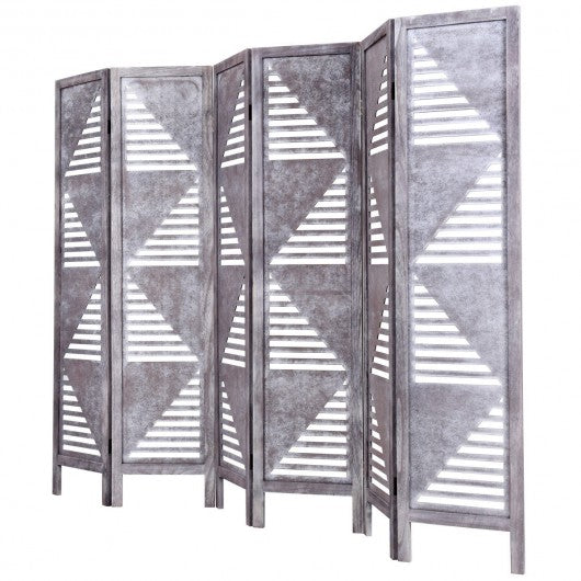 6 Panel Wood Folding Freestanding Hollow-out Designed Room Divider