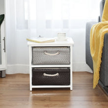 Load image into Gallery viewer, Wooden Storage End Nightstand  with Weaving Baskets-2-Tier
