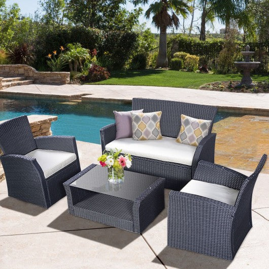 4 pcs Patio Wicker Rattan Seat Cushioned Set