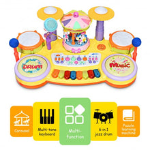 Load image into Gallery viewer, 3-in-1 Kid Piano Keyboard Drum Set with Carousel Music Box
